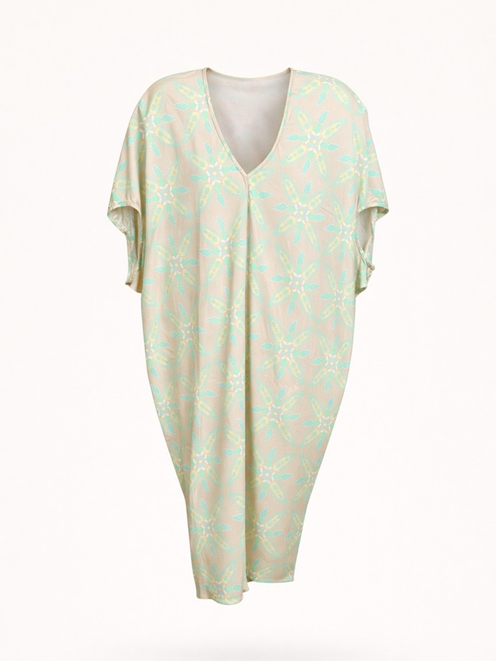 Marie Oliver 100% Silk Dress Coverup Small – Beige Mint Green Geometric Floral
